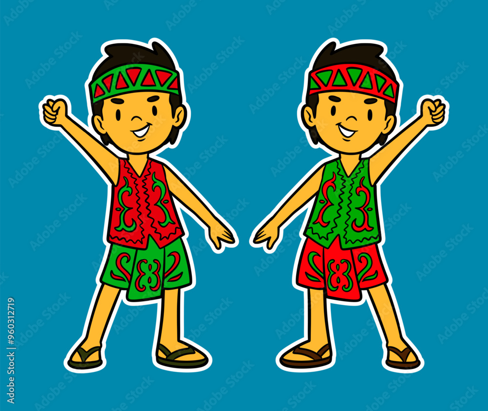Doodle Sticker Illustration of a Kid Wearing Traditional Dress Doodle Sticker Illustration of a Kid Wearing Traditional Dress