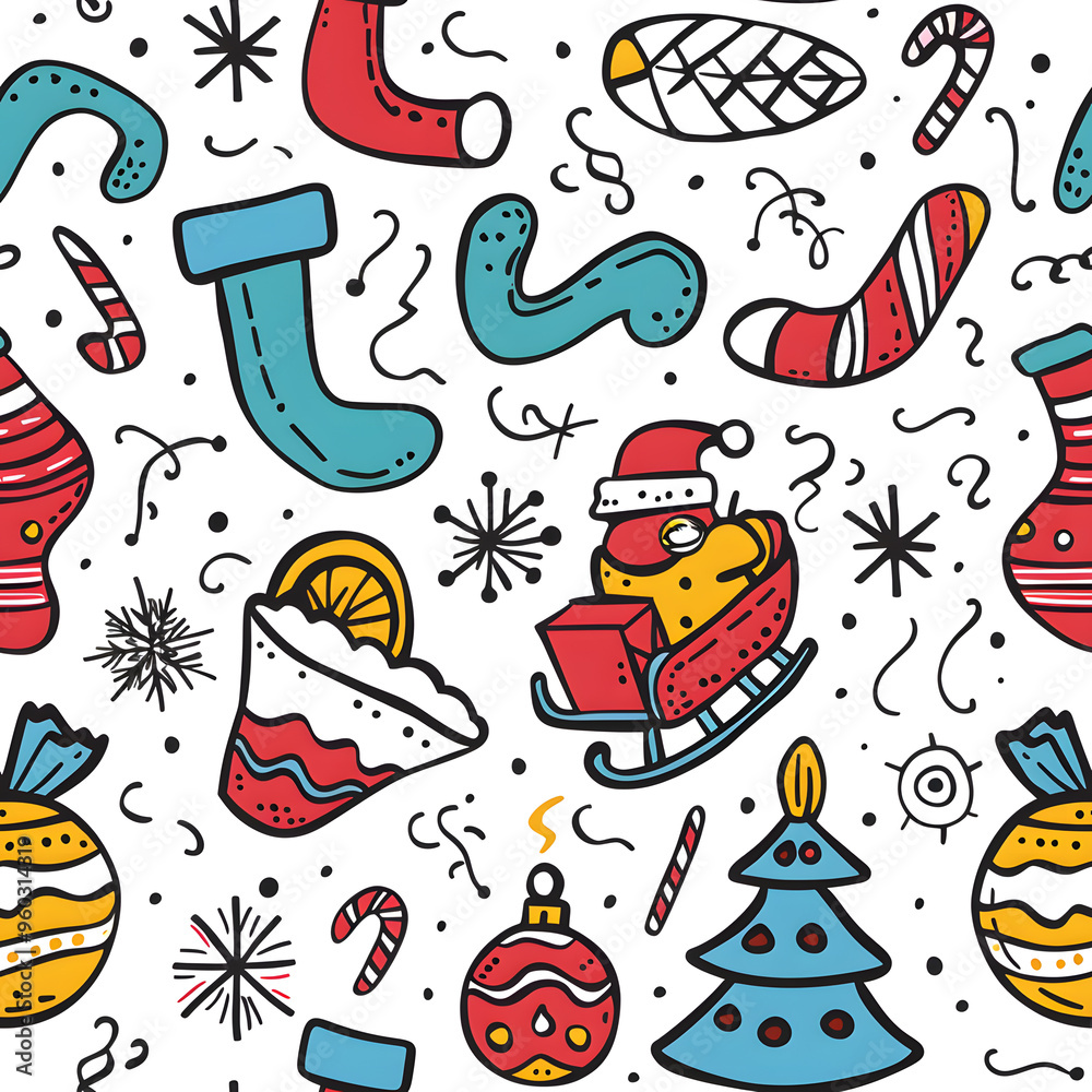 New Year and Christmas 2d cartoon or graphic advertising background, Seamless pattern New Year and Christmas 2d cartoon or graphic advertising background, Seamless pattern