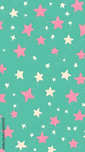Wallpaper Mural Pink Stars on Green Background, Abstract Image, Texture, Pattern, Wallpaper, Cover and Screen for Smartphone, PC, Laptop, 9:16 and 16:9 Format Torontodigital.ca