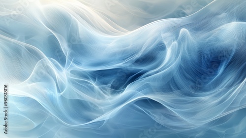 Soft blue abstract waves flowing gently across a light background creating a serene atmosphere in a digital art style