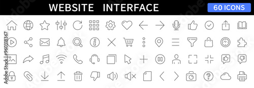 Website Interface thin line icons set. User Interface editable stroke icons. Basic Web icon collection. Vector illustration