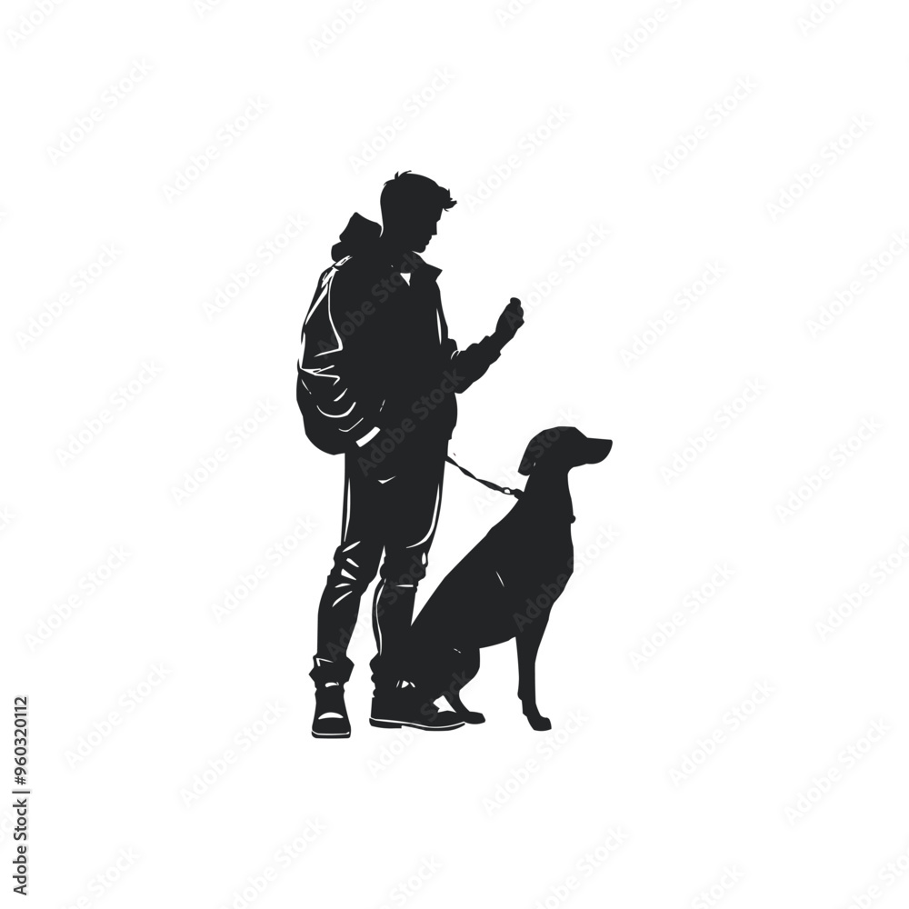 Boy And His Dog Vector Silhouette. pet care illustration Boy And His Dog Vector Silhouette. pet care illustration