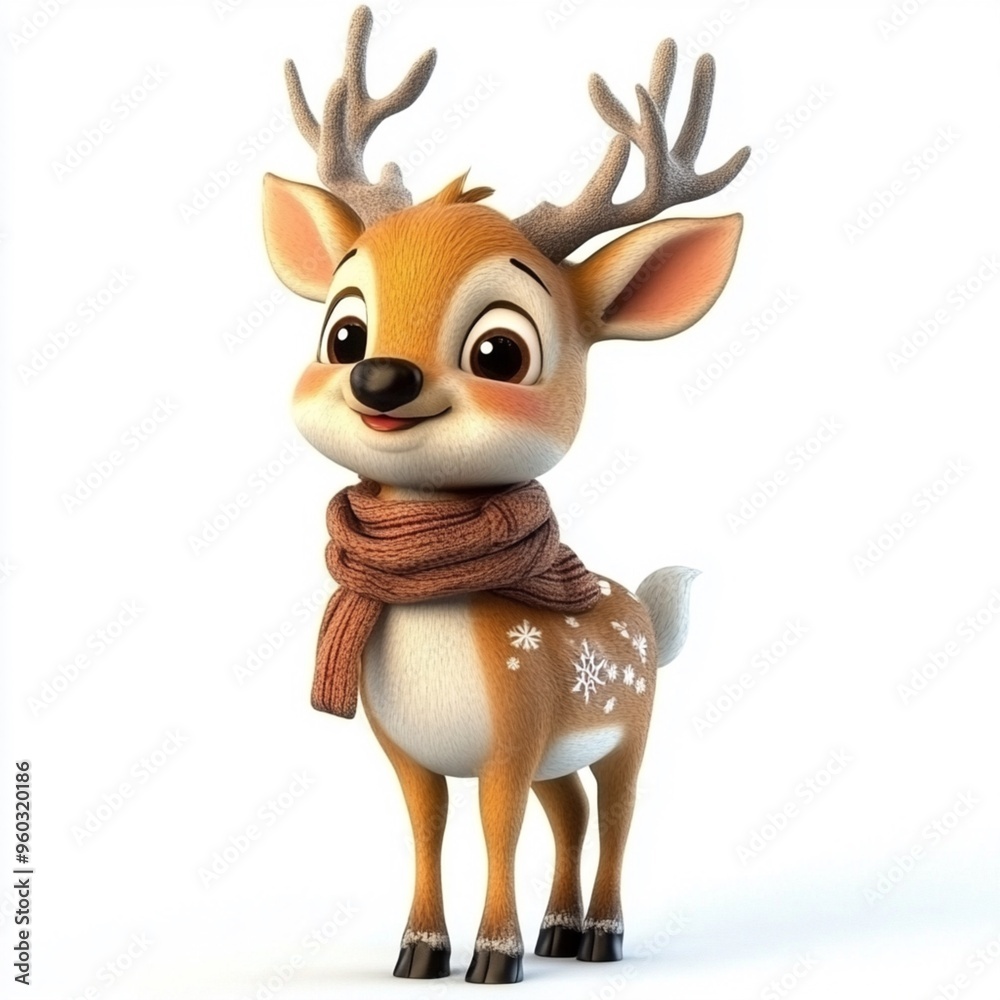 3D Cartoon Cute Funny New Year Deer Isolated on White Background 3D Cartoon Cute Funny New Year Deer Isolated on White Background