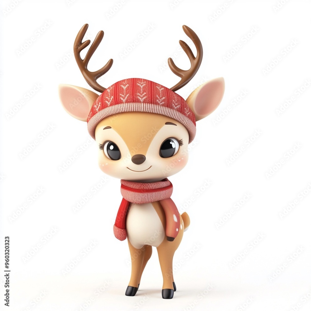 Obraz premium 3D Cartoon Cute Funny New Year Deer Isolated on White Background
