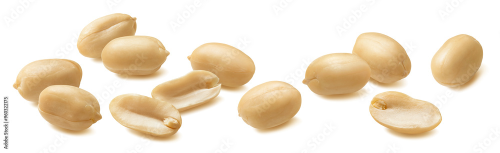 Long peeled peanut group isolated on white background Long peeled peanut group isolated on white background