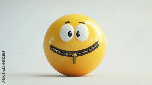 A 3D cartoon emoji with a zipper for a mouth, showing the concept of keeping a secret or staying silent, on a white background  photo