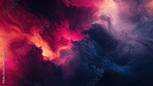 A vibrant cosmic scene showcasing swirling colors and dynamic cloud formations.