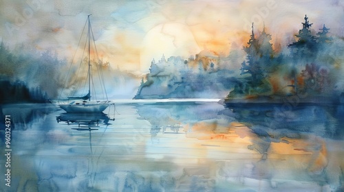 tranquil harbor haven serene refuge by gentle waters watercolor painting