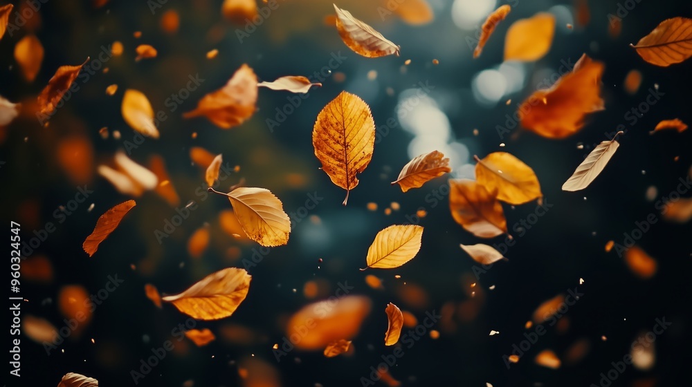 Autumn leaves falling against a blurred backdrop. Autumn leaves falling against a blurred backdrop.