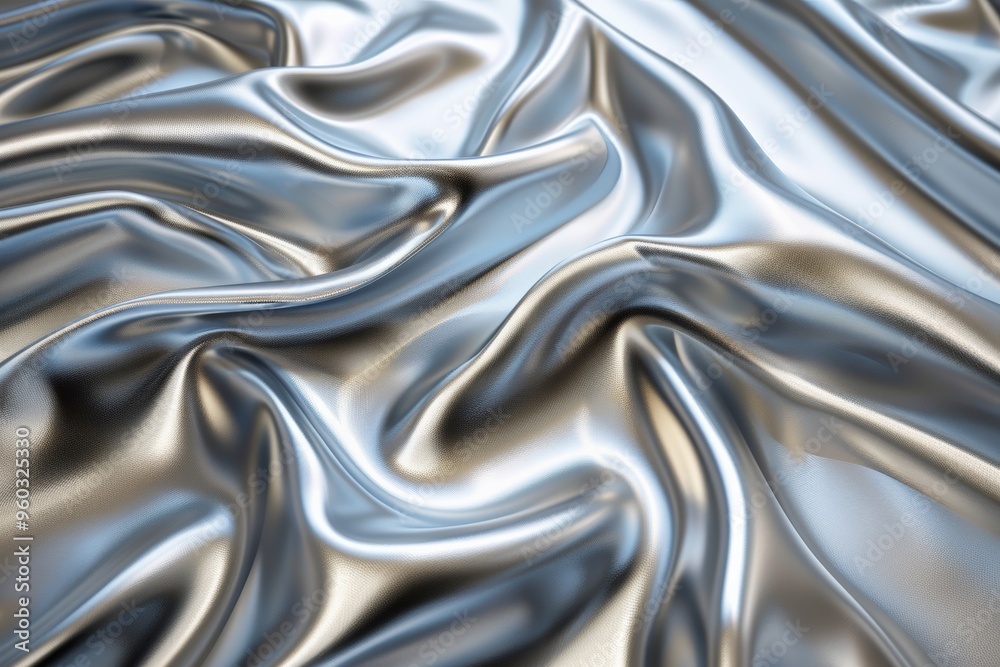 Close-up of a smooth, metallic silver fabric with intricate folds and soft reflections, showcasing a luxurious and elegant texture. Close-up of a smooth, metallic silver fabric with intricate folds and soft reflections, showcasing a luxurious and elegant texture.