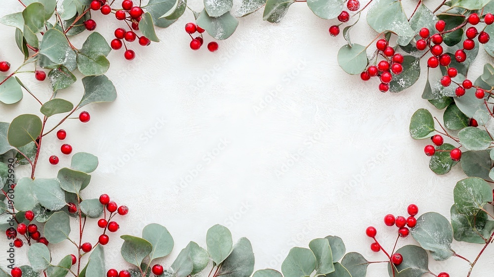 A white background with a red and green leafy border A white background with a red and green leafy border
