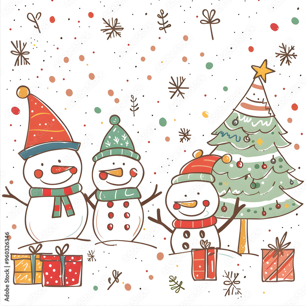 New Year and Christmas card, graphic advertising backgrounds in a doodle 2D illustrator style. New Year and Christmas card, graphic advertising backgrounds in a doodle 2D illustrator style.