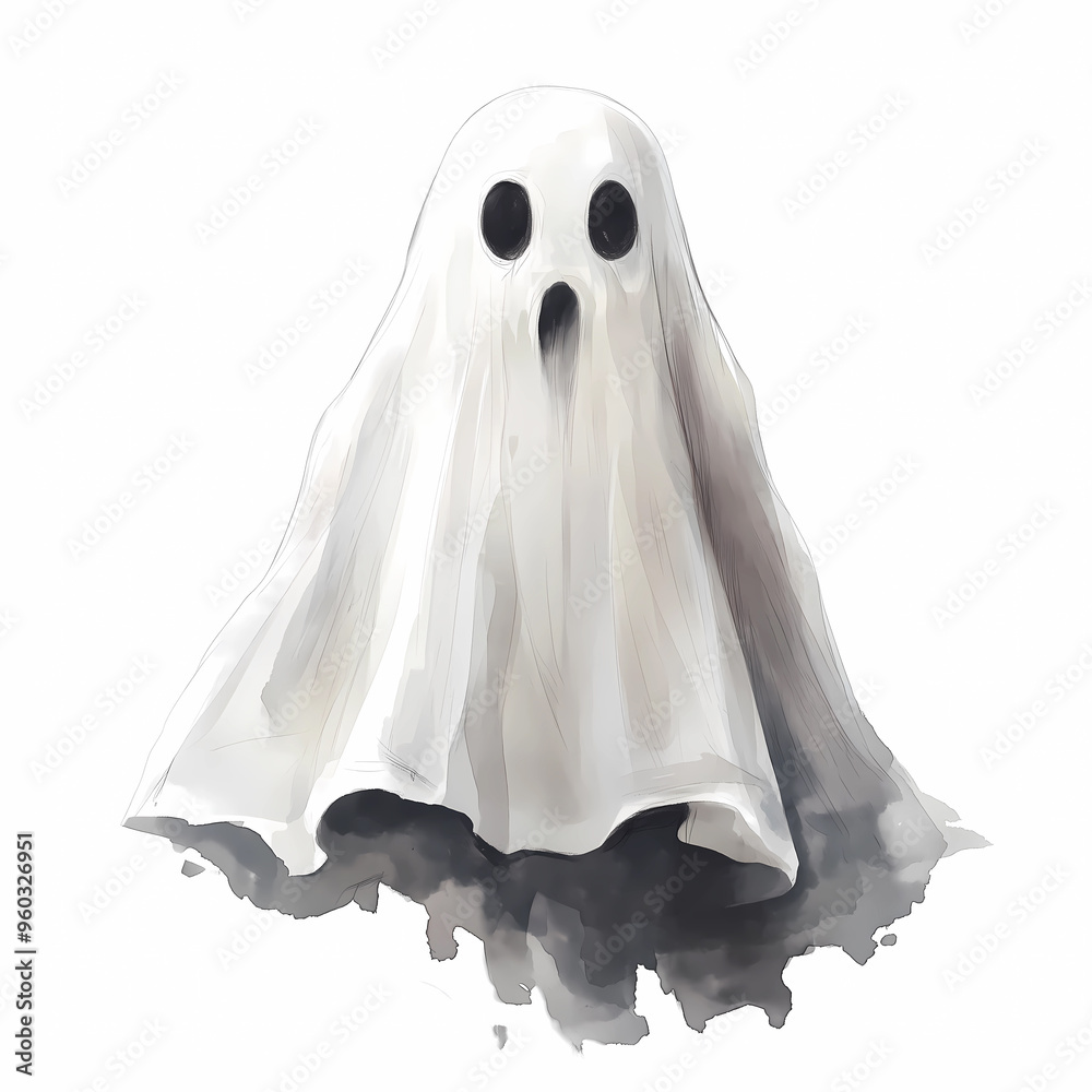 Illustrations of a creepy white ghost isolated on white background. Halloween themed small and spooky ghosts. Perfect for invitations, print, stationery, scrapbooking, packaging, party decorations Illustrations of a creepy white ghost isolated on white background. Halloween themed small and spooky ghosts. Perfect for invitations, print, stationery, scrapbooking, packaging, party decorations
