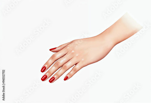 Illustration of isolated watercolor woman hand with red nail polish on white background