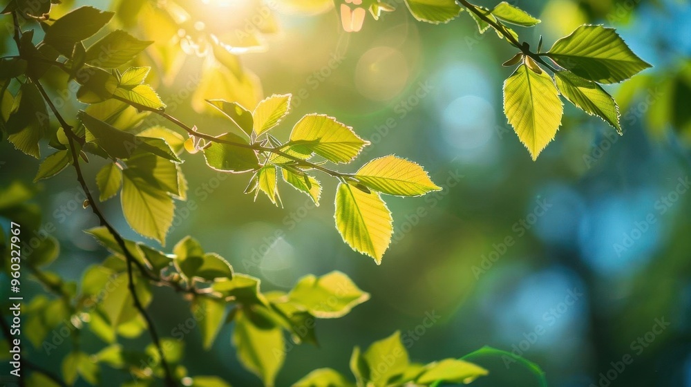 tranquil spring landscape with soft lighting green leaves and blue sky nature photography tranquil spring landscape with soft lighting green leaves and blue sky nature photography