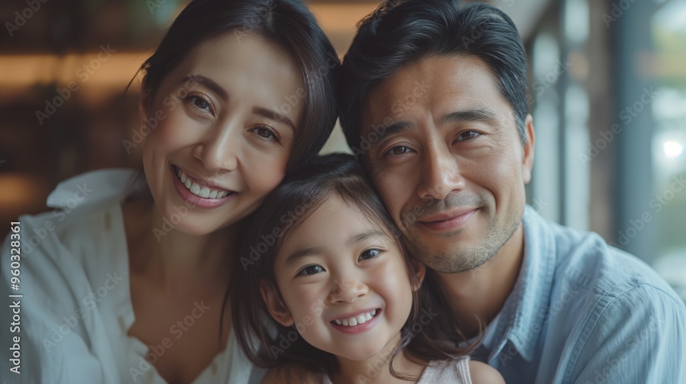 A joyful family with parents and daughter smiling together indoors, showing love and happiness at home. A joyful family with parents and daughter smiling together indoors, showing love and happiness at home.