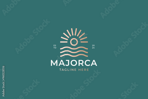 Beach Summer Logo Vintage Gold for Business Travel Vacation Resort Hotel Tropical