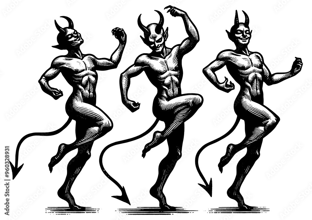 dancing devil with horns and tail, showcasing a mischievous and playful ...