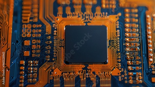Orange, blue technology background/Orange and blue technology background circuit board and code