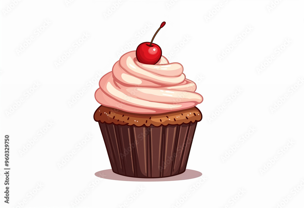 Watercolor illustration of a cupcake on white background