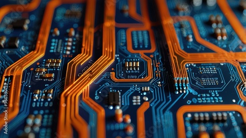 Orange, blue technology background/Orange and blue technology background circuit board and code