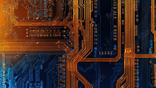 Orange, blue technology background/Orange and blue technology background circuit board and code