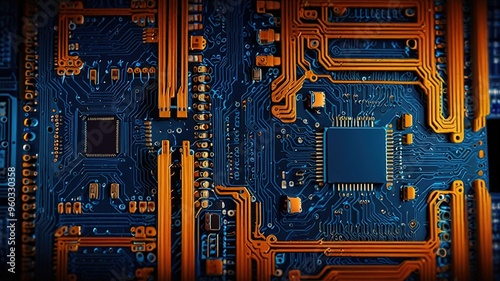 Orange, blue technology background/Orange and blue technology background circuit board and code