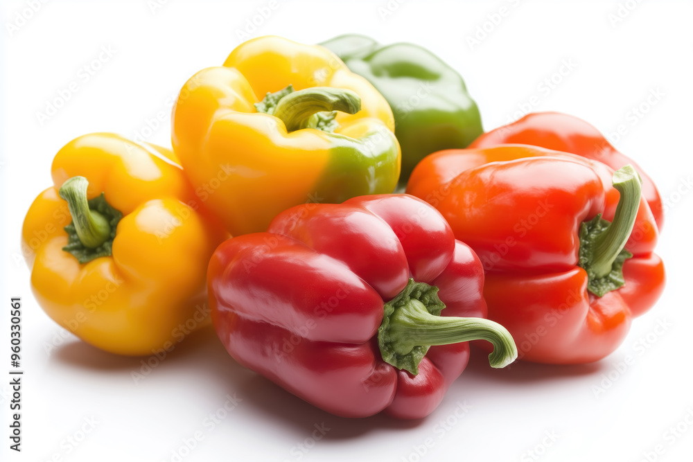 Fresh Assorted Bell Peppers on White Background Fresh Assorted Bell Peppers on White Background