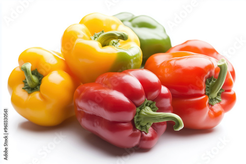 Fresh Assorted Bell Peppers on White Background