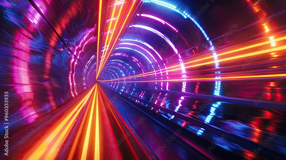 Vibrant tunnel with neon lights creating a dynamic motion effect, perfect for tech, futurism, and abstract themes. Vibrant tunnel with neon lights creating a dynamic motion effect, perfect for tech, futurism, and abstract themes.