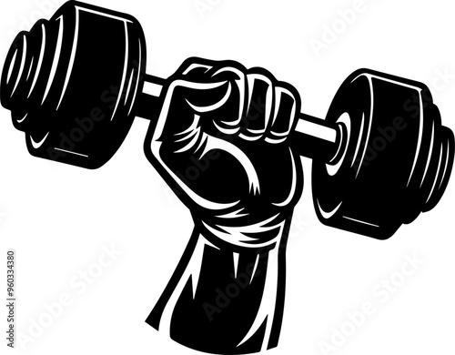 strong hand lifting up steel dumbbell silhouette vector
