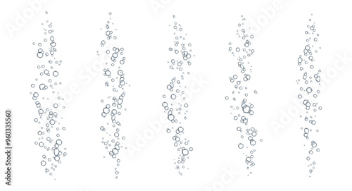 Fizz water soda drink bubbles rising upwards, creating fizzy, refreshing and sparkling effect. Realistic 3d vector effervesce and light clear liquid, drink, mineral water or champagne carbonation