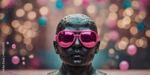 A Modern and Fun Take on the Classical Bust with Pink Sunglasses and a Bubblegum. photo