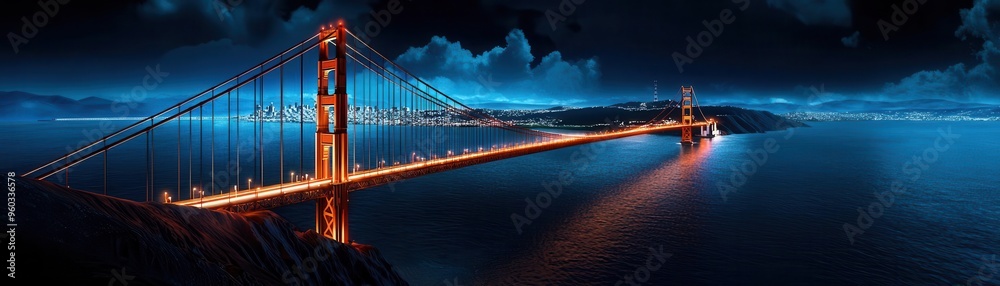 Fototapeta premium A 3D Golden Gate Bridge with soft lighting, representing the iconic landscapes of America,
