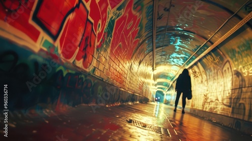 tunnel vision colorful graffiti in urban tunnel female perspective photography