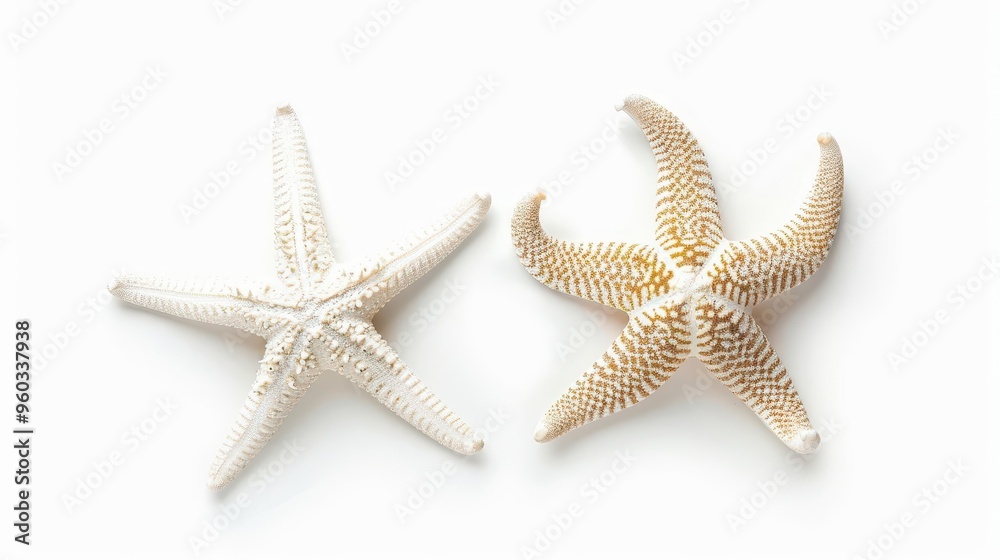 two different species of white starfish isolated on white background top view with subtle shadows oceanthemed design element photo two different species of white starfish isolated on white background top view with subtle shadows oceanthemed design element photo