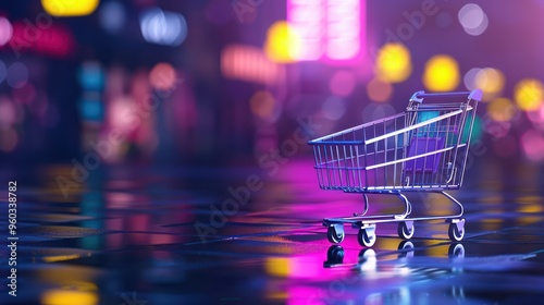 Shopping Cart in a Neon City