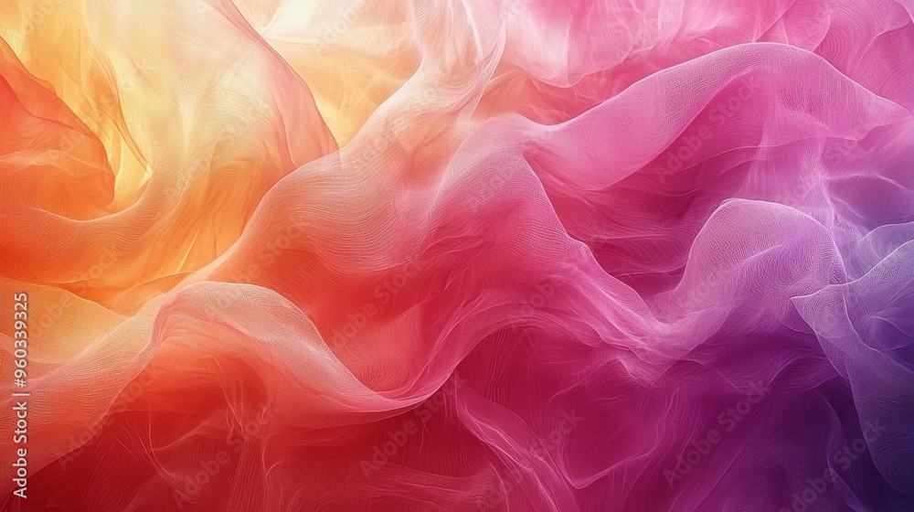 Obraz premium Colorful flowing fabric in warm hues creates a soft and dynamic atmosphere in a bright, artistic setting