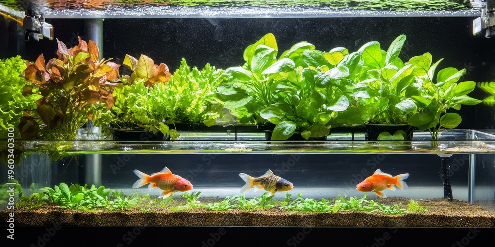 Fototapeta premium Goldfish and plants in a freshwater aquarium.