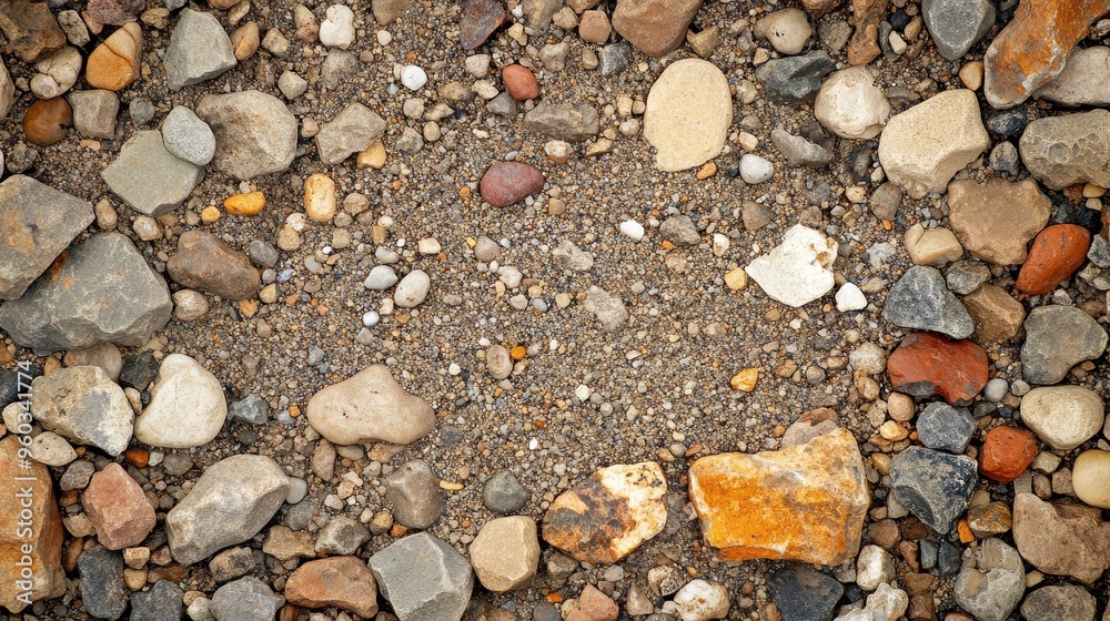 A close-up view of various stones and gravel on the ground, showcasing natural textures and colors. A close-up view of various stones and gravel on the ground, showcasing natural textures and colors.