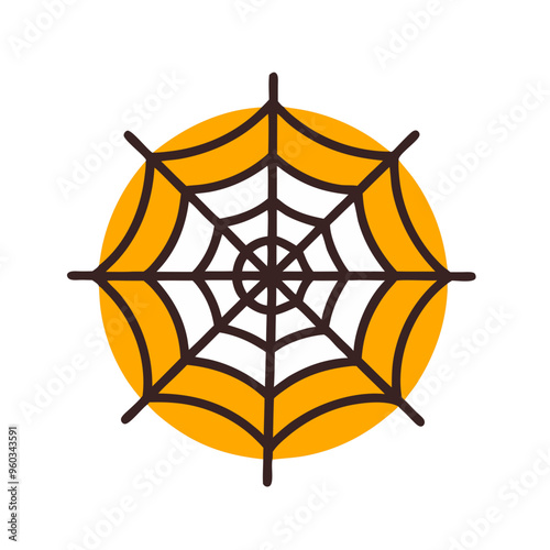 Spider web illustration with orange background, Halloween web icon