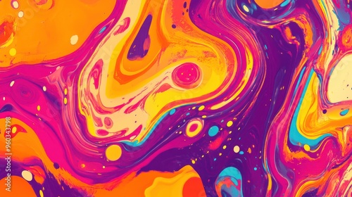 Vibrant abstract swirl pattern with bold orange, pink, and purple tones, creating a mesmerizing visual experience.