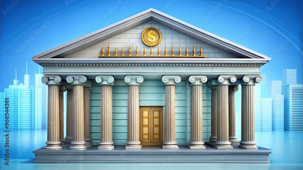 Fototapeta premium Bank model building, cartoon building