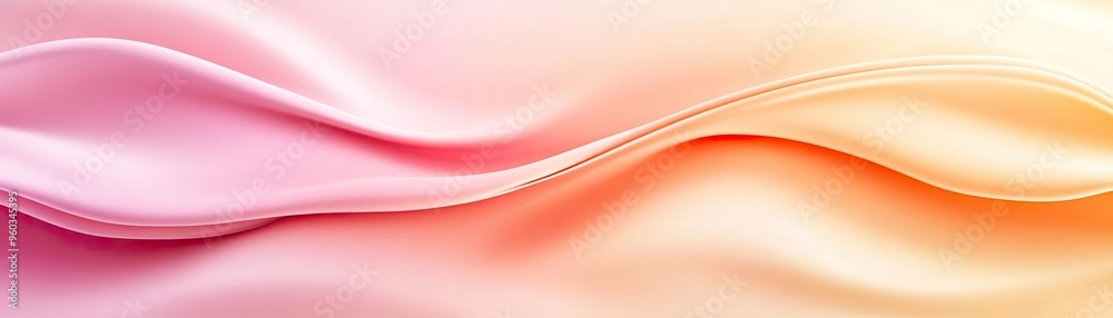A smooth wave of soft pastel colors, blending pink and orange hues, creating a serene and elegant abstract background.