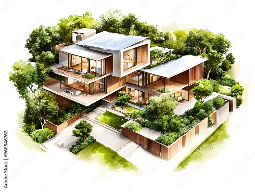 Modern House with Lush Greenery. Modern House with Lush Greenery.