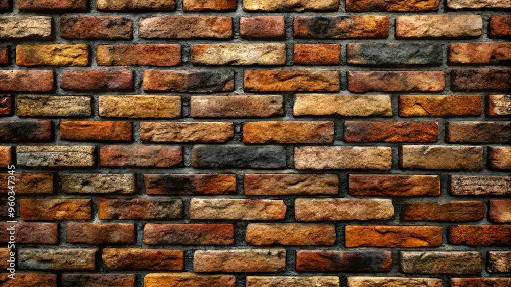 Obraz premium Textured brick wall with rich earthy tones and a rustic finish, illuminated by soft light for an inviting ambiance 