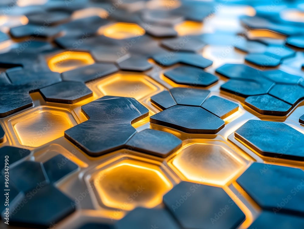 Abstract Hexagonal Pattern with Glowing Lights. Abstract Hexagonal Pattern with Glowing Lights.