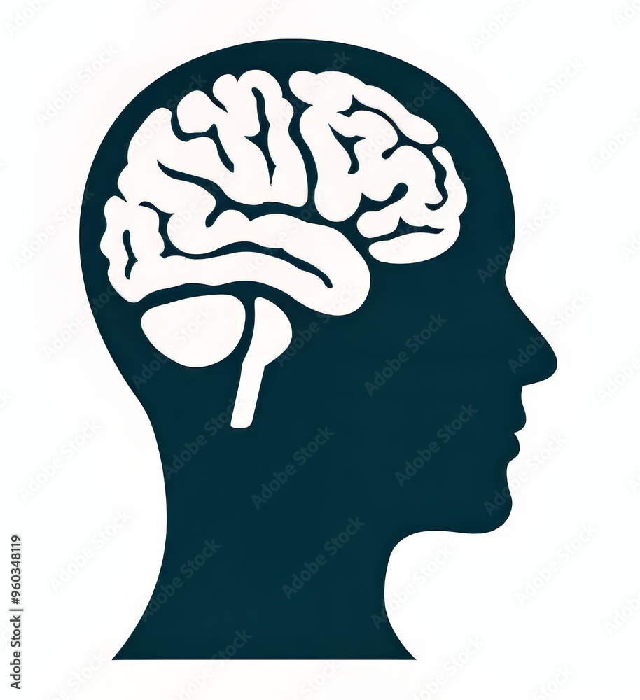 Silhouette of a human head with a brain illustration, showcasing neural pathways. Silhouette of a human head with a brain illustration, showcasing neural pathways.