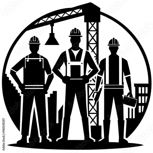 Construction workers vector silhouettes

