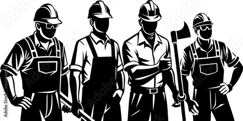 Construction workers vector silhouettes

